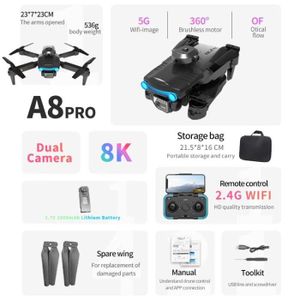 DRONE 8K-Double C-1B-K750FA-Drone A8 Pro avec caméra HD 