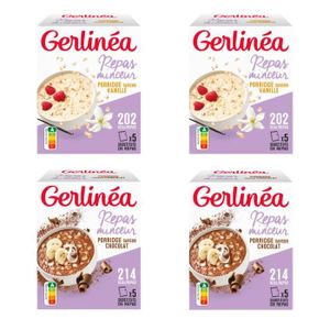 SUBSTITUT DE REPAS Gerlinéa - 20 Petits Déjeuners Pörridges Saveur Vanille et Chocolat  - Petit-Déjeuner Complet et Rapide - 4 boîtes de 5 portions