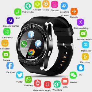 MONTRE CONNECTÉE V8 Montre Connectée Hommes Bluetooth Sport Montres Avec Caméra Sim Carte Slot Téléphone Android