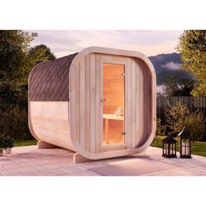 KIT SAUNA  Sauna extérieur en forme de tonneau FINNTHERM ScandiCube Confort - Rond, épaisseur des parois de 42 mm, 4 places