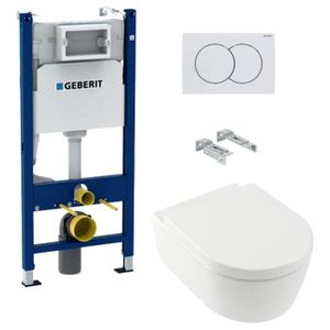WC - TOILETTES Pack WC Bati support Geberit + WC Villeroy & Boch ArceauRimless  + abattant SoftClose + Plaque Blanche (ArceauRimlessGeb3)