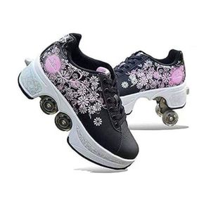 Roller Shoes Fille Et Garçon Chaussures De Skate à roulettes Roue  Chaussures De Sport Entraînement Roller Skate Chaussures avec roulettes  Doubles