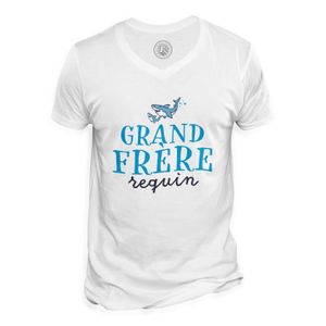 T-SHIRT T-shirt Homme Col V Grand Frère Requin Famille Mer