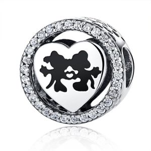Charm's “NINGAN Amour de Mickey et Minnie” Breloque pendentif fit Pandora Bracelets & Collier 925 Perles en Argent Sterling