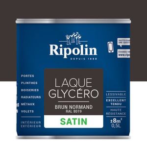 PEINTURE - VERNIS RIPOLIN Laque Glycéro Déco pour Intérieur & Extérieur  - Brun Normand Ral 8019 Satin, 0,5L