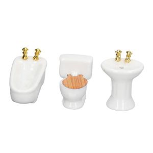 MAISON POUPÉE ZRONE Accessoires de salle de bain pour maison de poupée 3 pièces maison de poupée Miniature ensemble de salle de bain en YH004