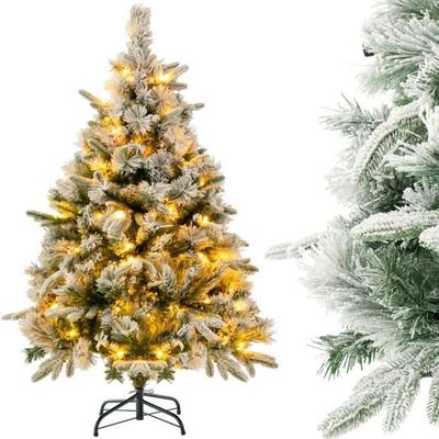 Sapin De Noël Artificiel 150 Cm Floqué Neige - 334 Branches, 150 LED, 11 Modes, Minuterie, Support Métal