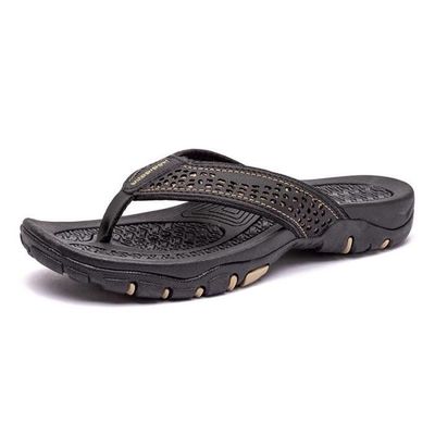 Tongs Homme Été Antidérapante Confortable - Cuir - Noir - Pour Piscine et Plage
