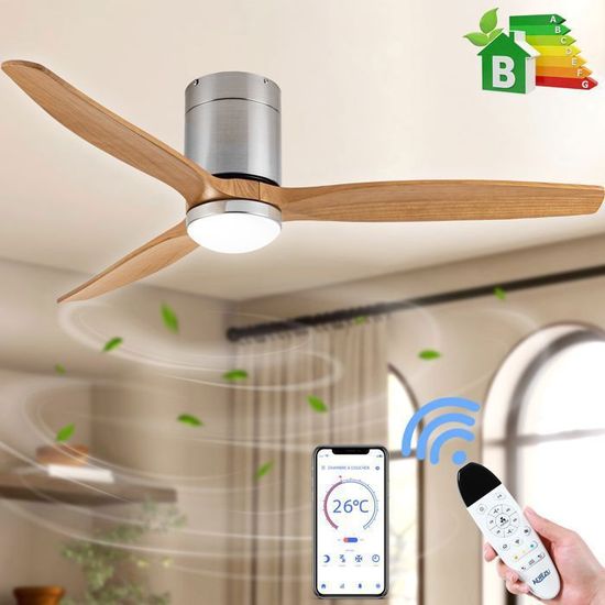 Ventilateur De Plafond Avec Lumière 30W Silencieux - Télécommande, 3 Vitesses, LED E27, 3 Températures Couleur - Idéal Salon Chambre 10-15m²