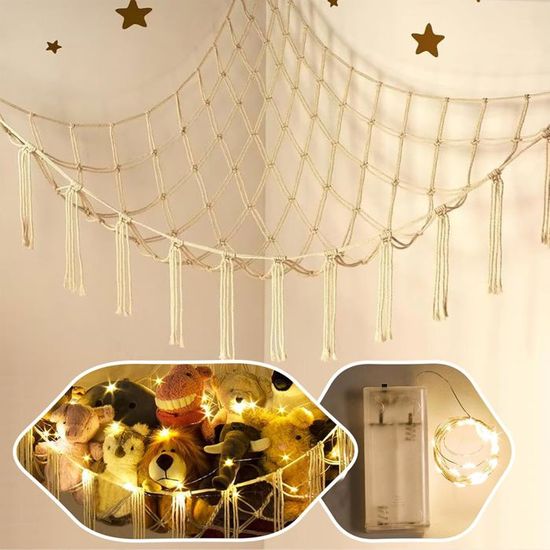 Filet De Rangement Pour Peluches - Coton, Design Triangle, Libère De L'espace Au Sol Dans La Chambre D'enfant