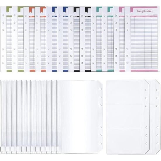HIMOMO Lot 2 Classeurs A6 6 Anneaux + 24 Pochette Budget – Transparent, Élastique – Idéal Budget, Cartes, Tampons, École Bureau
