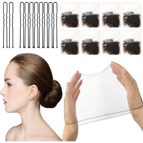 50 Filets à Cheveux Invisibles Élastiques Café - Lot De Pinces à Pression