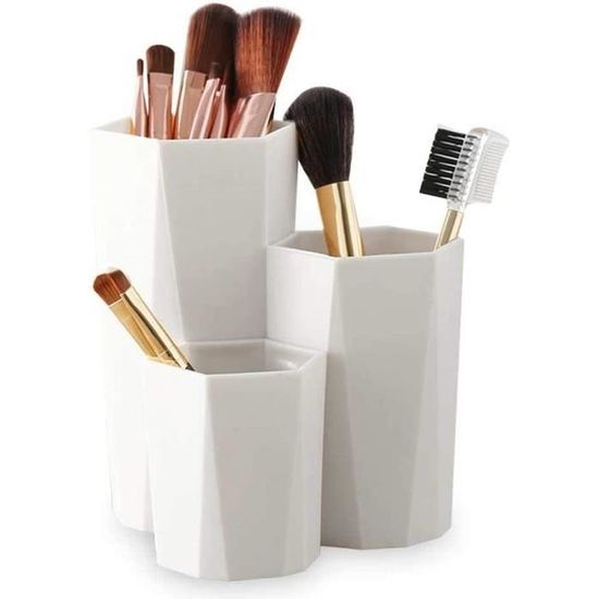 Organisateur Rotatif 2 Pièces Pour Pinceaux Maquillage Et Stylos - Blanc - Rangement Bureau Et Cosmétiques - 9