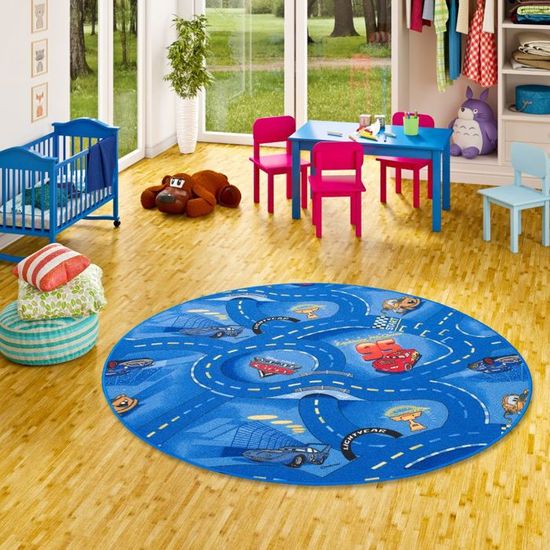 tapis de jeu pour enfant disney cars bleu circuit de route rond 4 tailles disponibles 160 cm rond achat vente tapis cdiscount
