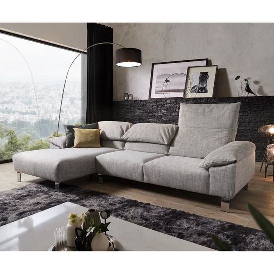 Canapé-d'angle Selenya structure gris pierre 305x170 fonction relaxation chaise longue à gauche de la marque ES