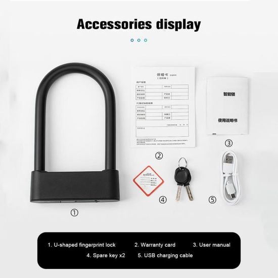 Antivol Vélo U-Lock SIGTUNA 16mm Très Robuste Avec Chaîne Intégrée - Serrure De Sécurité Noire
