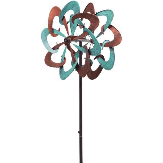 Carillon éolien / Moulin à Vent Métallique Pour Jardin - Hauteur 90 Cm, Design Lotus Bleu - Décoration Extérieure