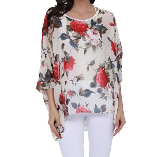 Chemisier Femme En Mousseline Oversize - Motif Floral, Manches Courtes, Léger Et Respirant