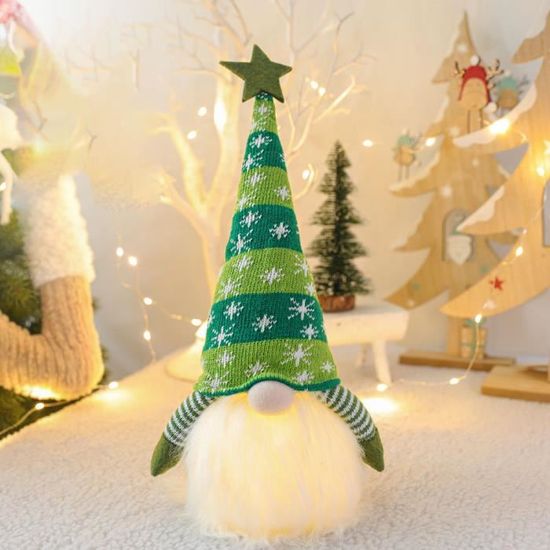 Décorations de Noël à la main Gnome avec lumière LED décor chapeau scandinave nordique Santa Figurine elfe en peluche（vert）
