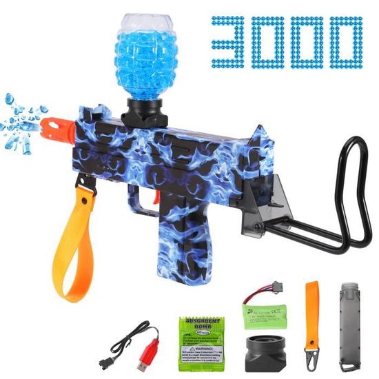 Jeu de tir en plein air - UEZETH - Gel Ball Blaster - Pistolet électrique avec 3000 balles de gel - Bleu
