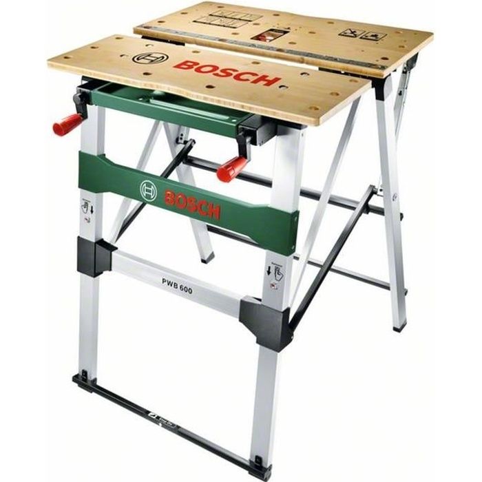 Établi pliant BOSCH PWB 600 - Plan en bambou 862 x 710 mm - Mâchoires de serrage - Charge 200 kg - Aluminium 11 6 kg