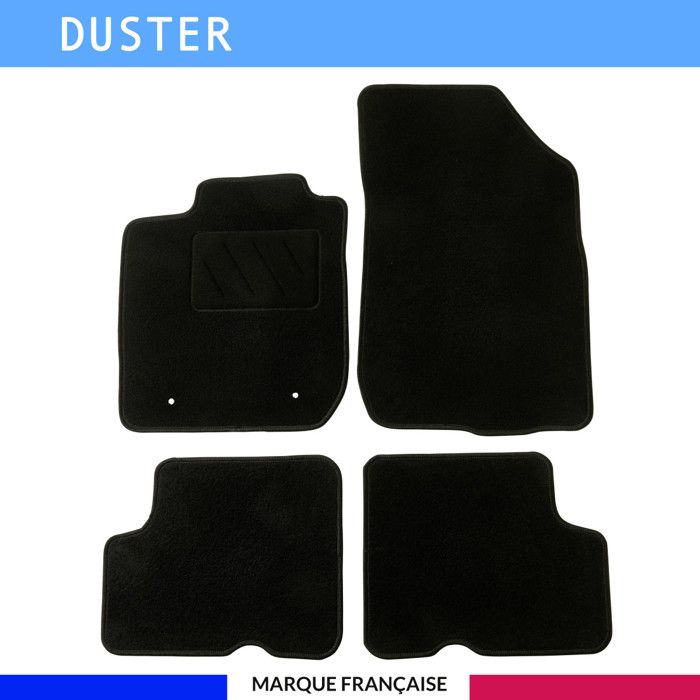 Tapis de sol voiture - Sur mesure pour Dacia DUSTER (04/2010-12/2013) - Moquette Antidérapante - Clips et Scratch - 4 pièces