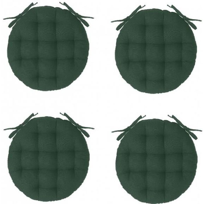 Galettes de chaise - Galette de chaise ronde - Lot de 4 - D 40 cm - Vert 38 cm