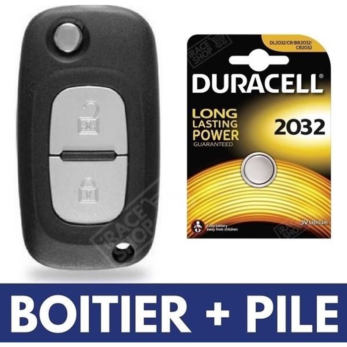 Boitier Télécommande Plip Coque Clé pour RENAULT Clio 3, Modus, Twingo 2, Kangoo, Megane + Pile CR2032 DURACELL