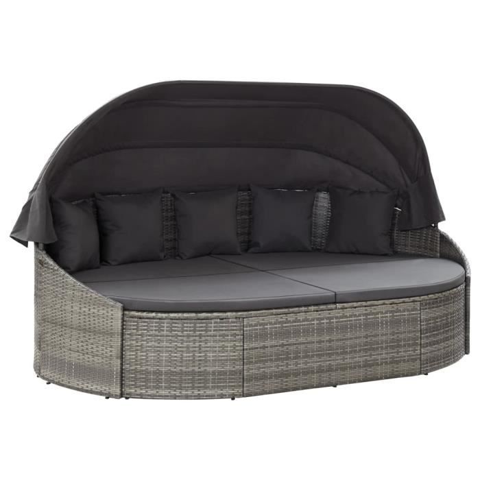 Chaise longue d'extérieur avec auvent Résine tressée Gris -WER