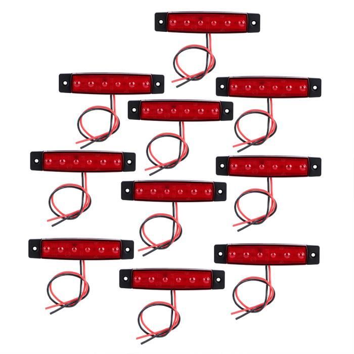 MEIHE 10Pcs-Set Feu de Gabarit Latéral de Camion Lampe Indicatrice d'Avertissement de Signal avec 6 LED 12V(Rouge )