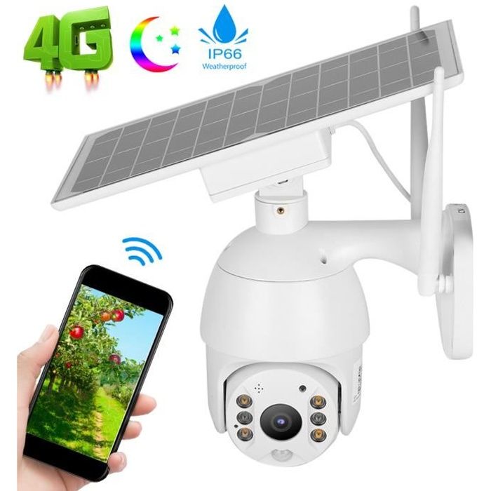 AIZ Caméra PTZ IP66 Énergie Solaire Intelligente Système de Surveillance PIR Alerte 4G Vision Nocturne(Bande de Fréquences