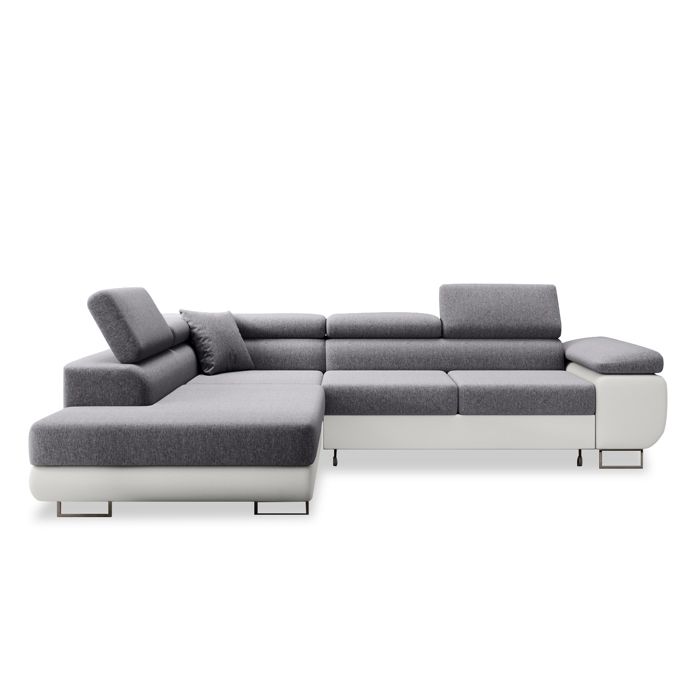 Canapé d'angle gauche convertible Marius Gris et Blanc