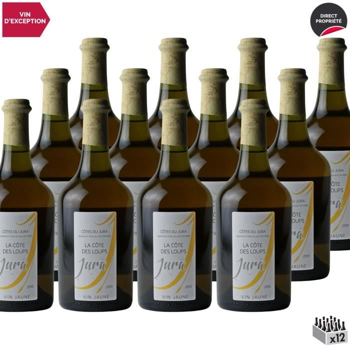 Côtes du Jura Vin Jaune Blanc 2010 - Lot de 12x62cl - La Côte des Loups - Vin AOC Blanc du Jura - Cépage Savagnin
