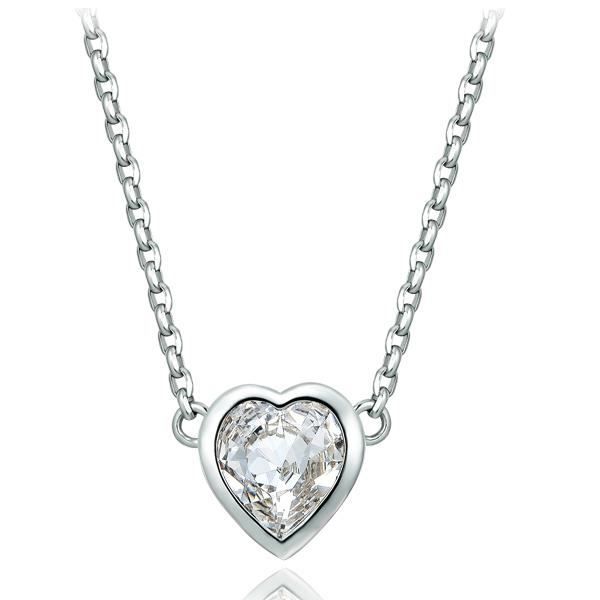 Collier Coeur en Cristal Swarovski Element Blanc et Plaqué Rhodium