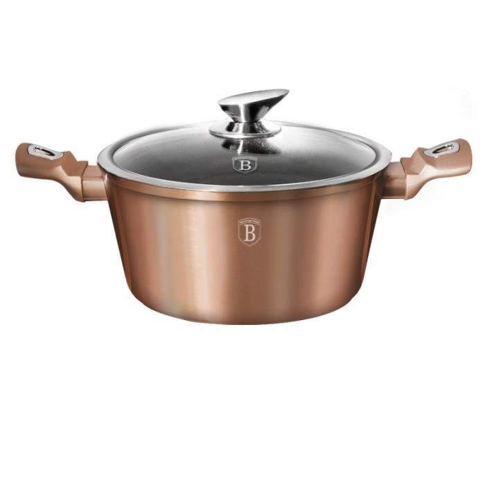 Casserole 24cm Cuivre Metal, Revêtement Marbre- Aluminium Turbo induction