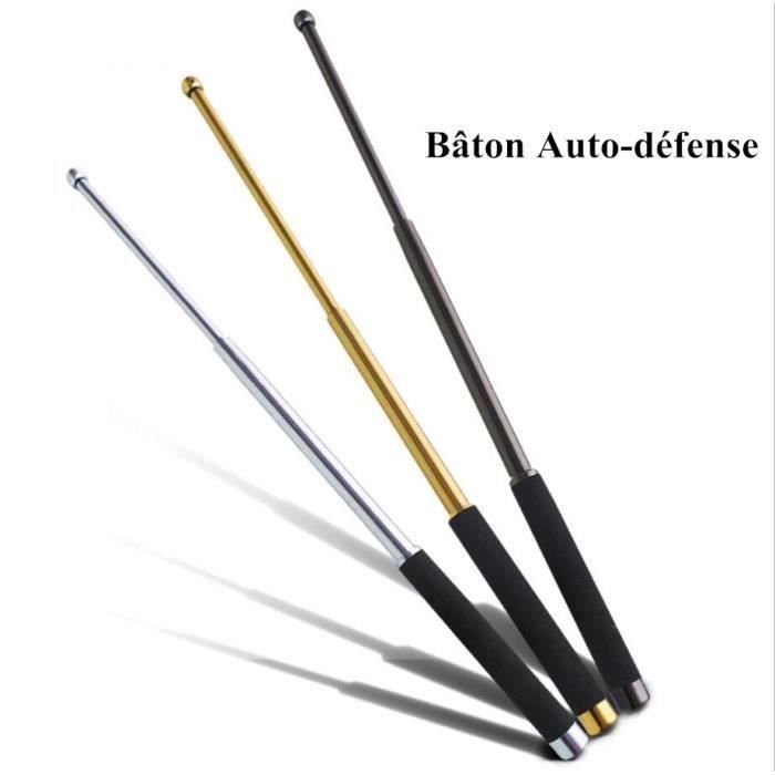 Bâton Batte Auto-défense Portable rétractable Télescopique Outil Survie d'Urgence Randonnée Camping 26 pouces Couleur Or Aa51338