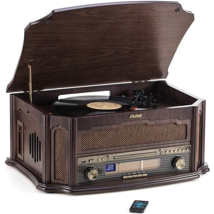 Platine Vinyle-SHUMAN 7 en 1 Tourne-Disque,Lecteur CD ,Lecteur MP3,sans Fil ,Port USB ,Tuner Radio FM ,Enregistrement,Sortie Ligne R