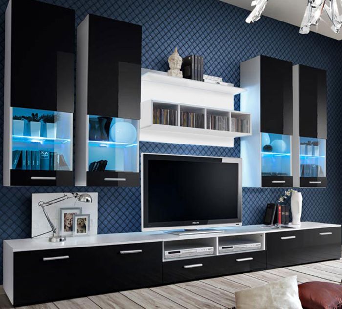 Meuble Mural TV Arlesa blanc et noir (3 m)
