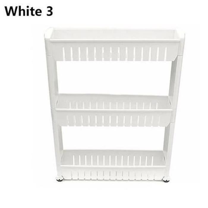 3 étages Etagère de rangement, Armoires de cuisine, Chariot de stockage, Meuble de rangement à roulettes - Blanc