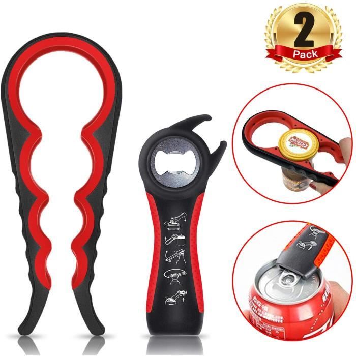 Ouvre bocal,Ouvre bouteille 2pcs-Bottle opener 5 en 1-Ouvre canette 4 en 1,Ouvre bocal manuel pour Les Enfants/âgées/Femmes