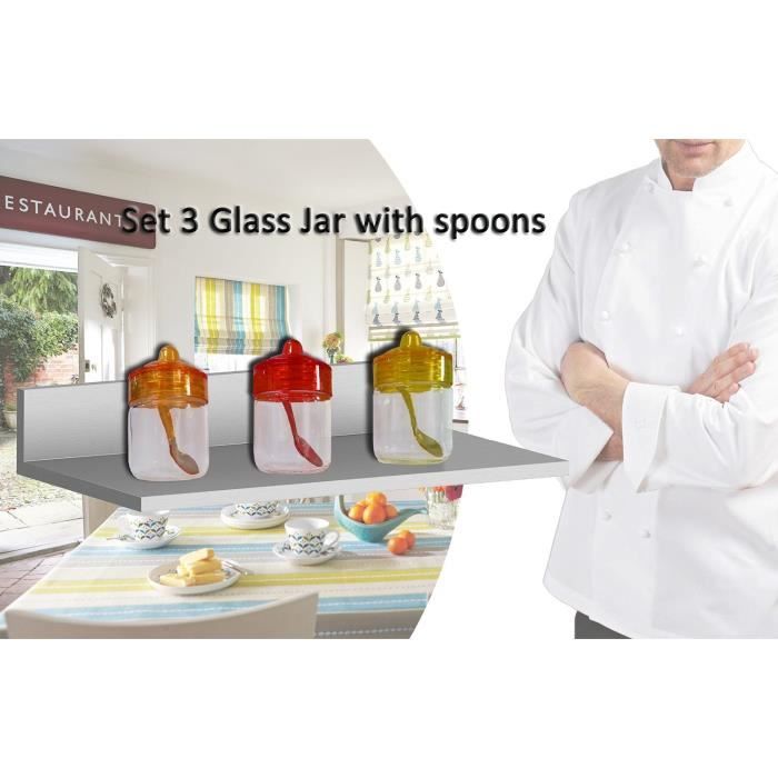 Set 3 récipients/ boites alimentaires en verre 200ml 6,5 x 11 cm avec couvercle et cuillère incluse