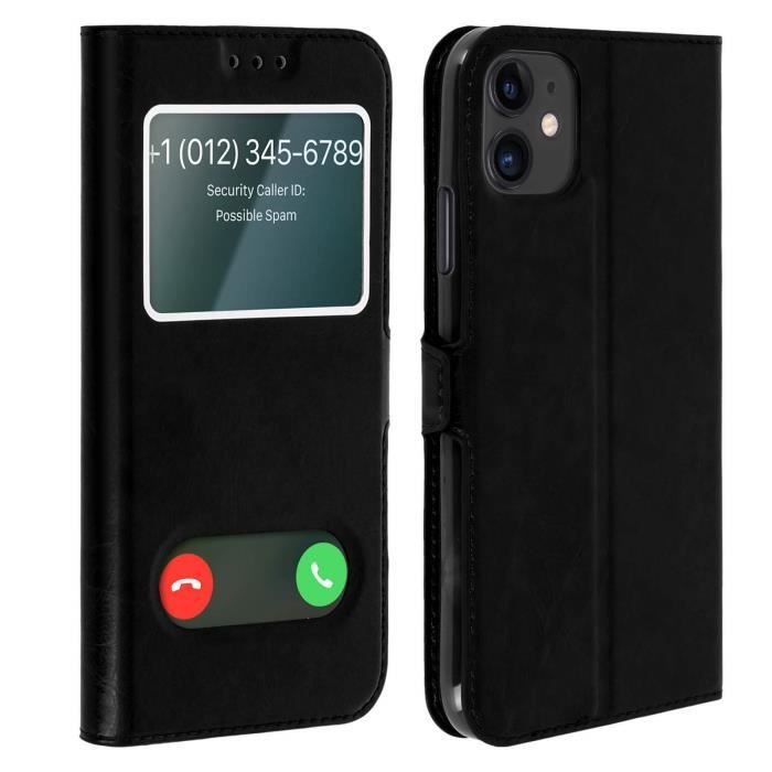 Housse iPhone 11 Protection Double Fenêtre Fonction Support - noir Noir