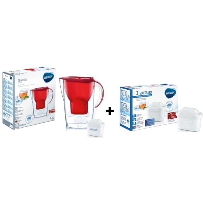 Pack BRITA Carafe filtrante MARELLA Rouge + 3 Cartouches de rechange Maxtra +