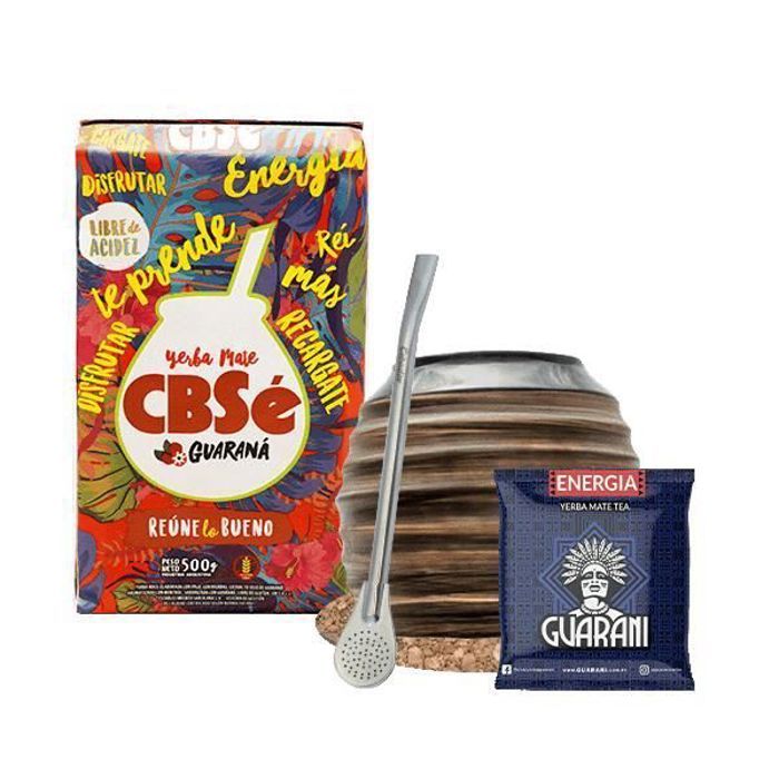 Yerba Mate Cbse Guarana Énergie + Calebasse + Bombilla + Gratuit Guarani Energia 25 G