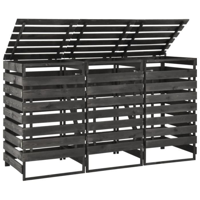 CEN Abri de poubelle triple 210x75x121 cm Bois de pin massif peint
