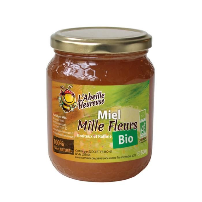 Miel L'Abeille Heureuse Miel Mille Fleurs Bio 500g
