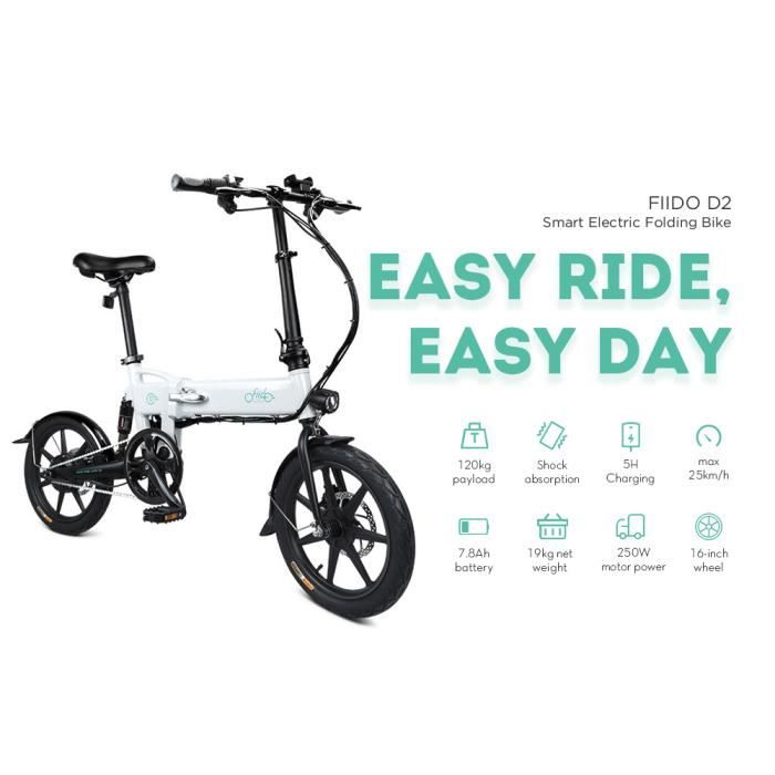 Vélo électrique Ebike pliant-FIIDO D2-Velo Assistance Electrique Cyclomoteur E-Scooter Adulte-250W-25 km/h-7.8Ah LCD pliable 16- ro