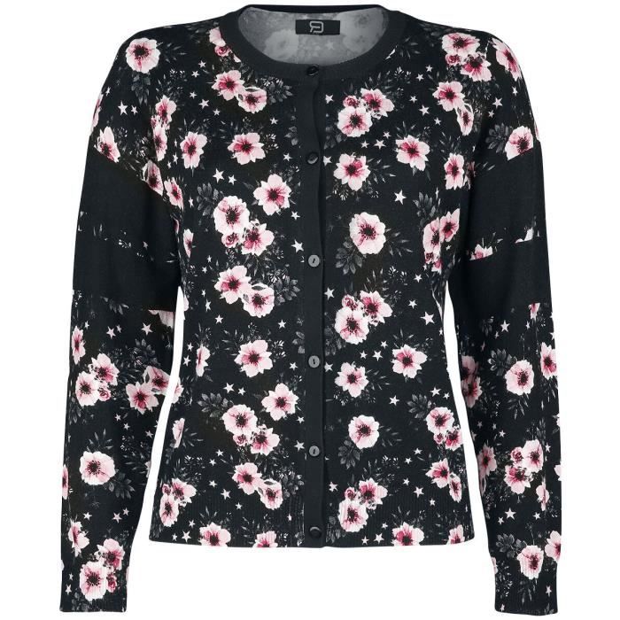 RED by EMP Gilet Floral Look College Femme Cardigan noir