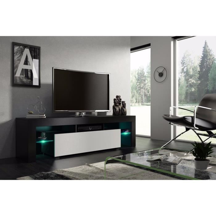 Meuble tv 160 cm noir mat et blanc mat avec led