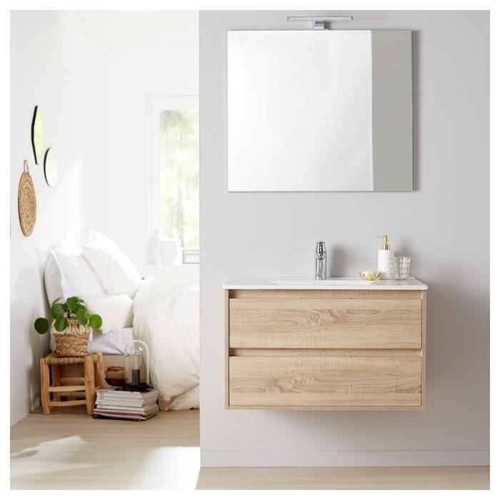 Meuble de salle de bain + miroir 80 Siris couleur chêne cambrian